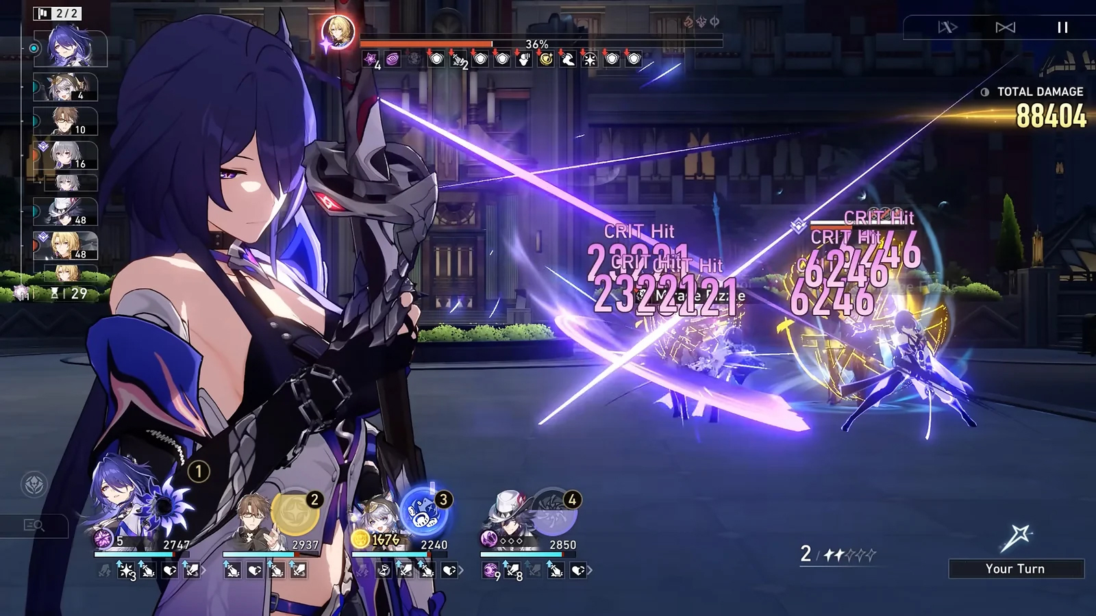 Acheron dealing Lightning CRIT DMG to multiple enemies during a battle in HSR