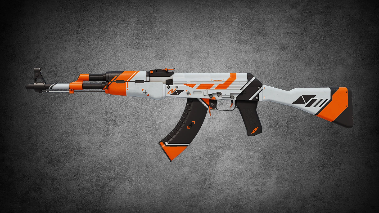CS2 AK-47 Asiimov - skin with a white base and orange sci-fi geometric patterns