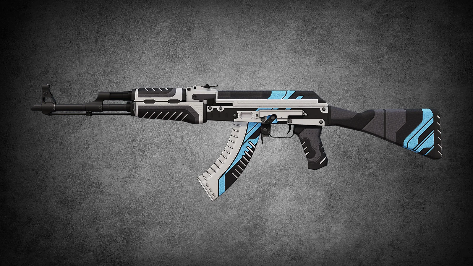 CS2 AK-47 Vulcan - skin with a sport-themed black, white, and light blue pattern