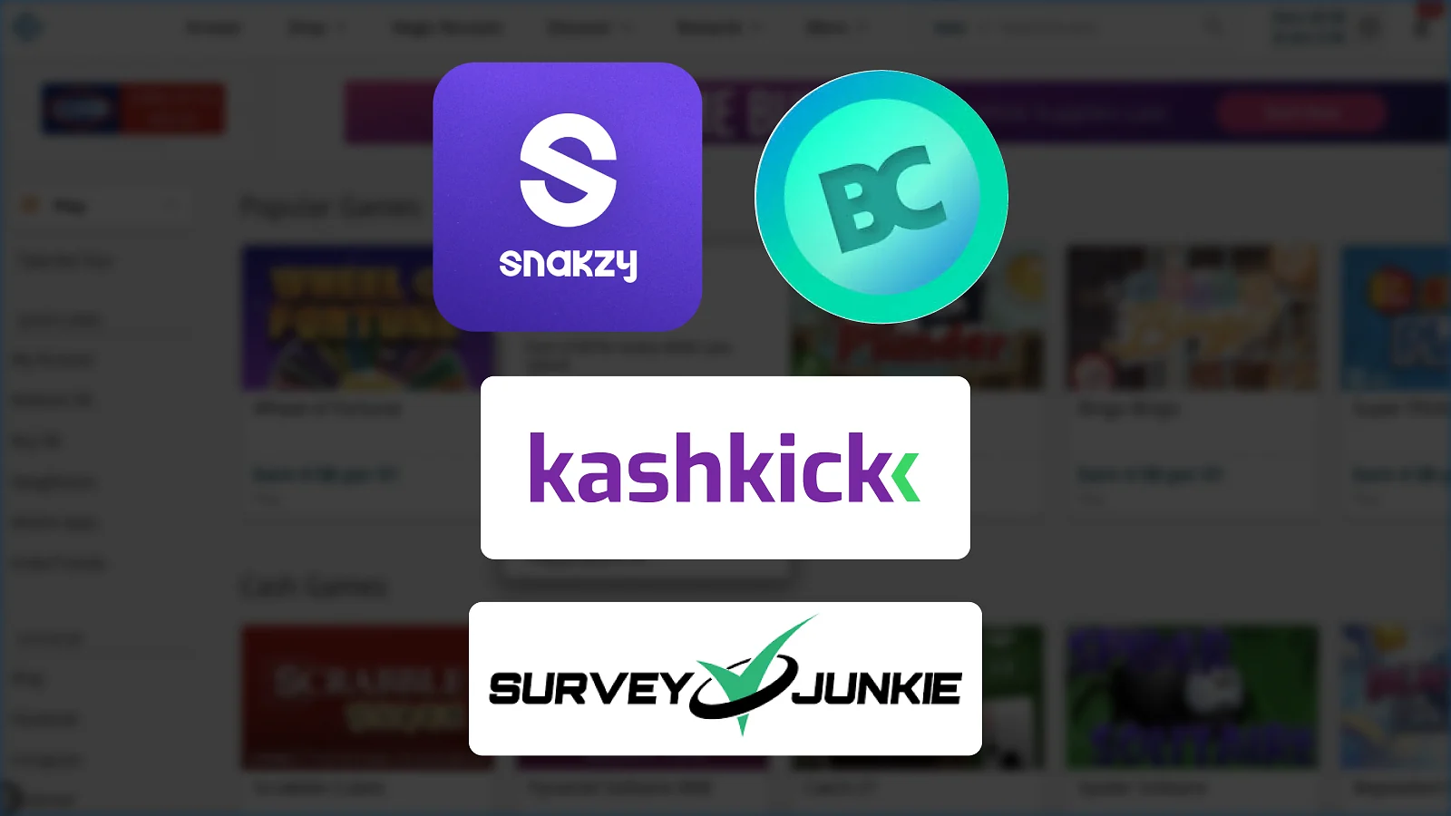 Snakzy, Bigcahs, kashkick and Survey Junkie logos