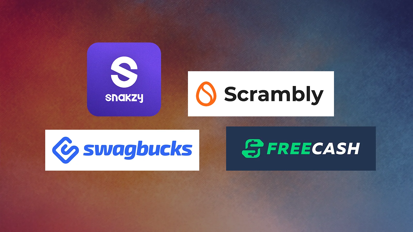 Snakzy,Scrambly, Swagbucks and Freecash logos