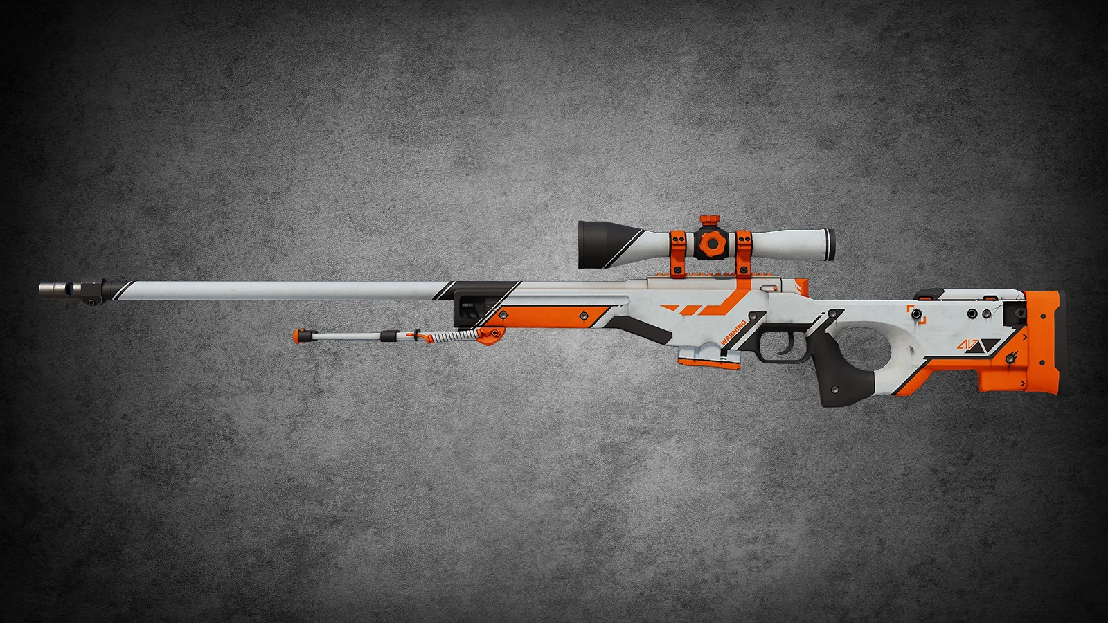 CS2 AWP Asiimov - skin with a white base and orange sci-fi geometric patterns