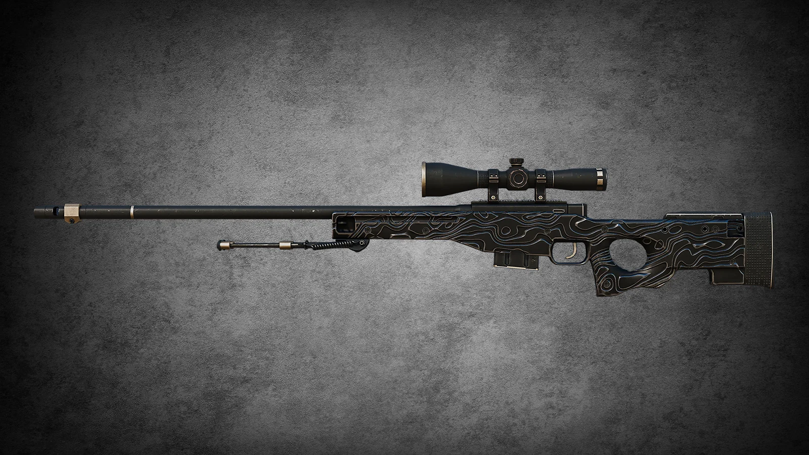 CS2 AWP Black Nile skin featuring a black finish with silver topographic map lines