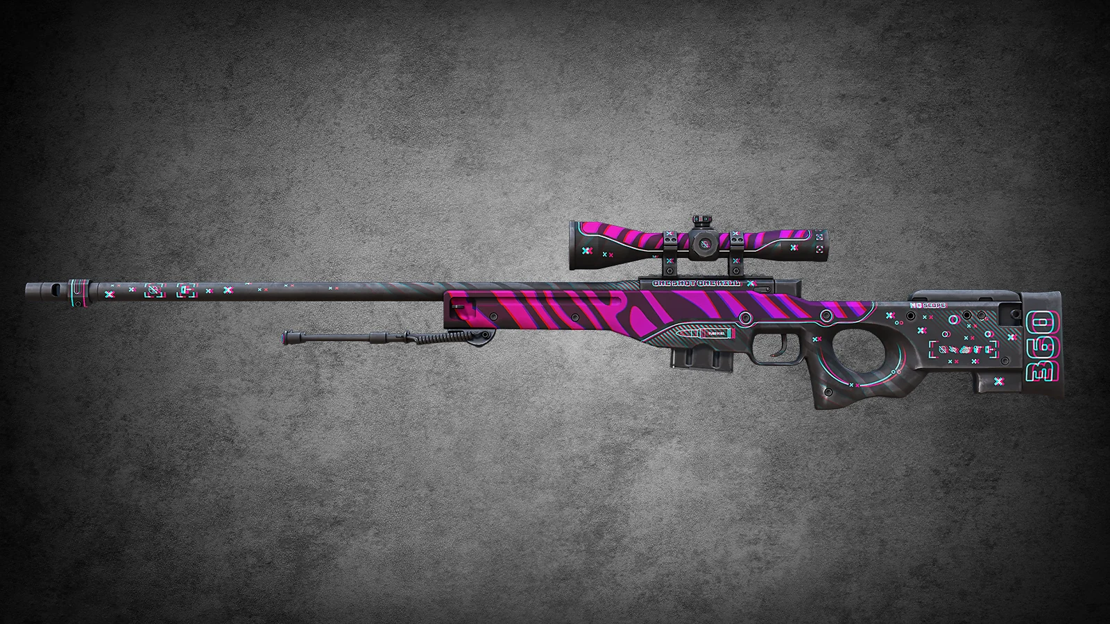 CS2 AWP Chromatic Aberration skin featuring a vibrant pink zebra pattern with a 3D glitch effect