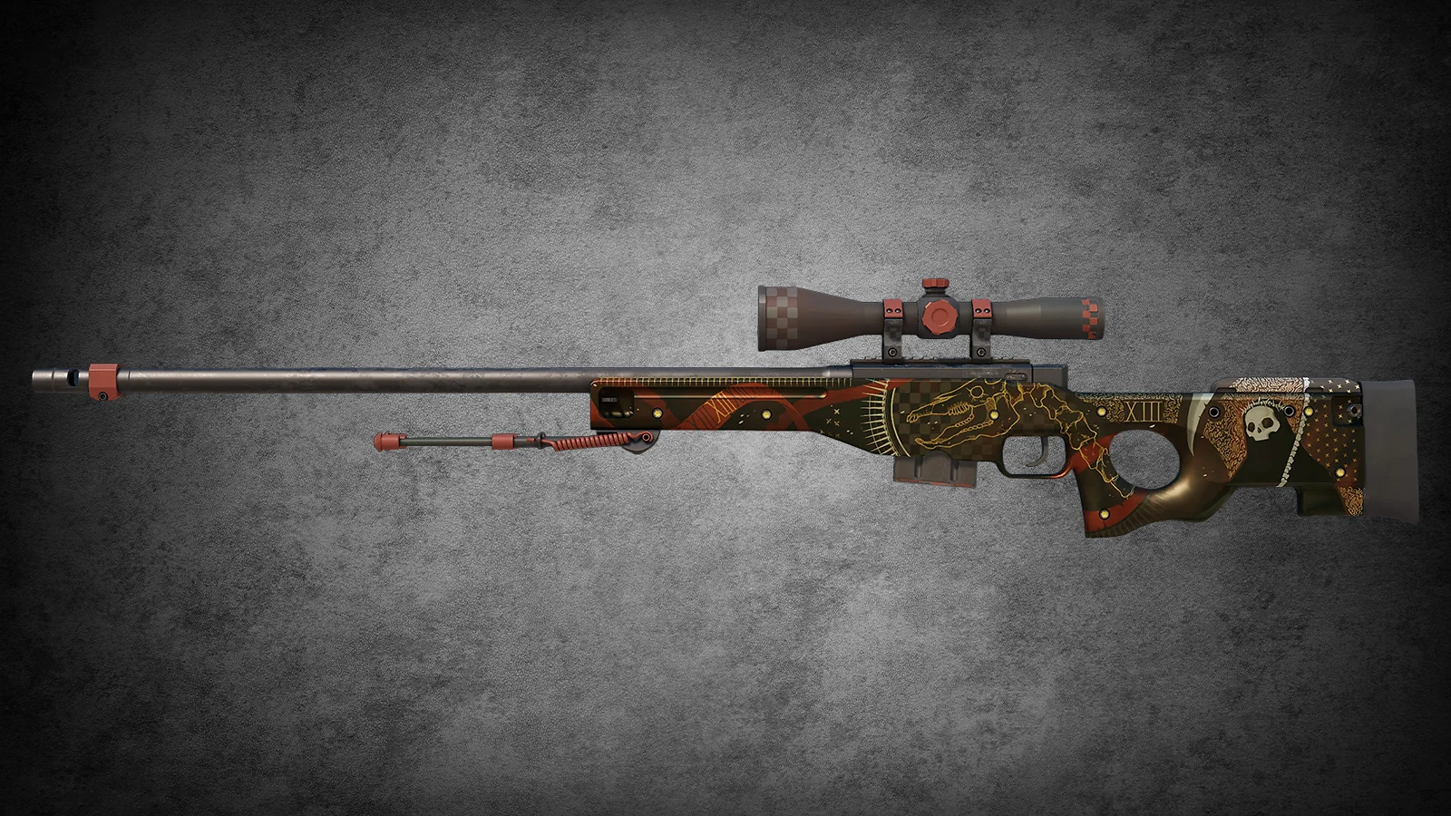 CS2 AWP Mortis - skin with dark gold patterns and skeleton imagery