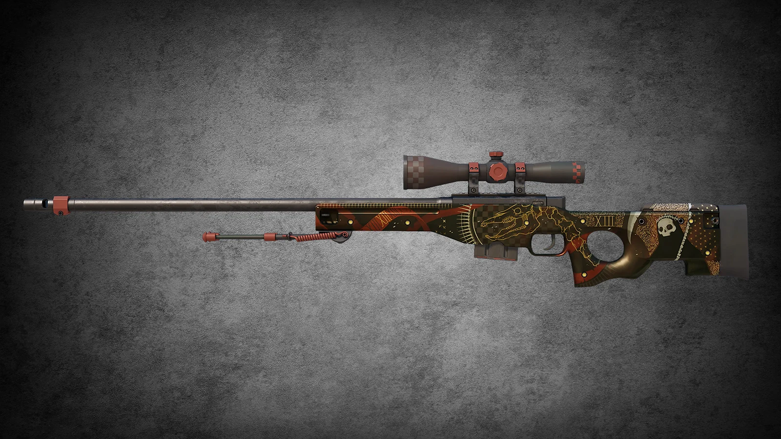 CS2 AWP Mortis skin featuring dark gold patterns inspired by the Death tarot card"