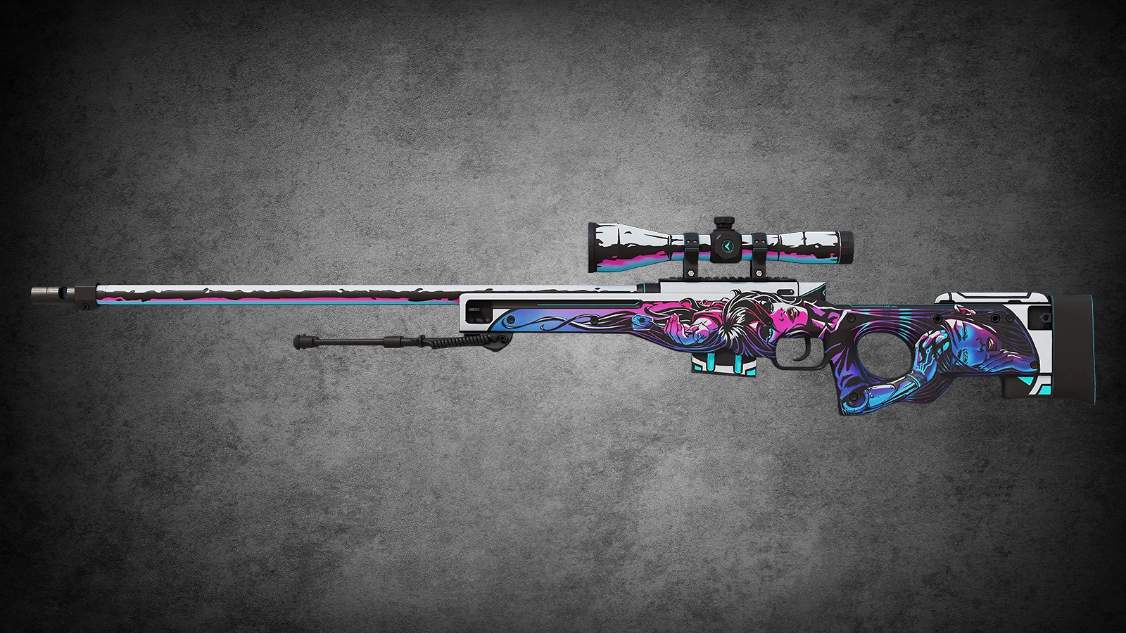 CS2 AWP Neo-Noir - skin with stylized women characters in magenta and cyan accents