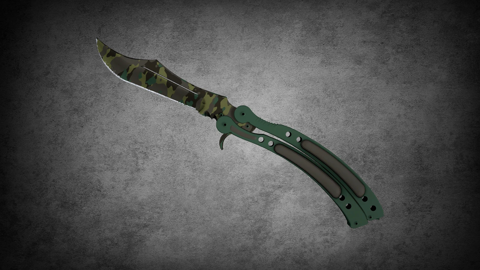 CS2 Butterfly Knife Boreal Forest - classic green, brown, and black forest camouflage pattern