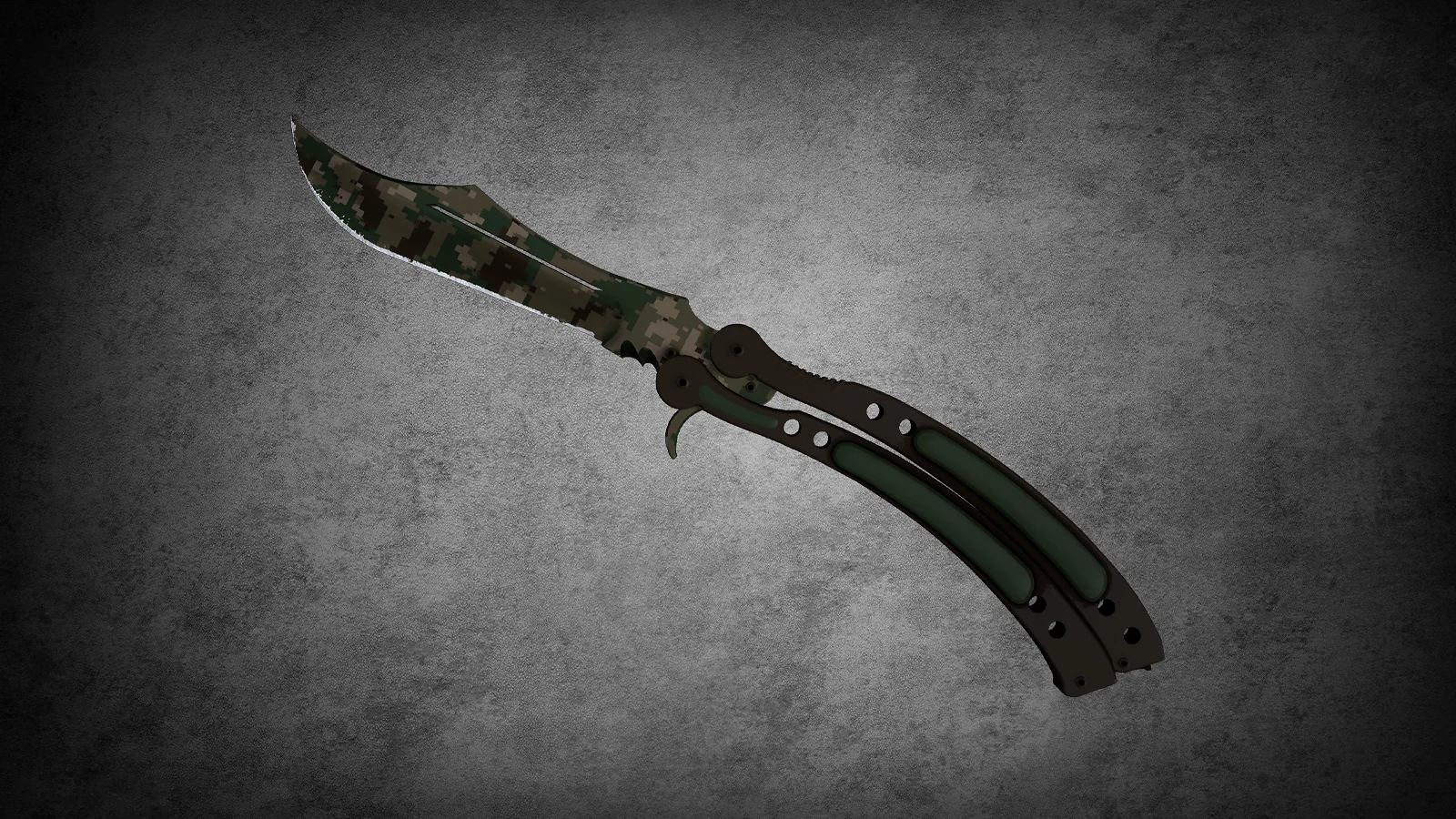CS2 Butterfly Knife Forest DDPAT - digital pixelated camouflage in various shades of forest green