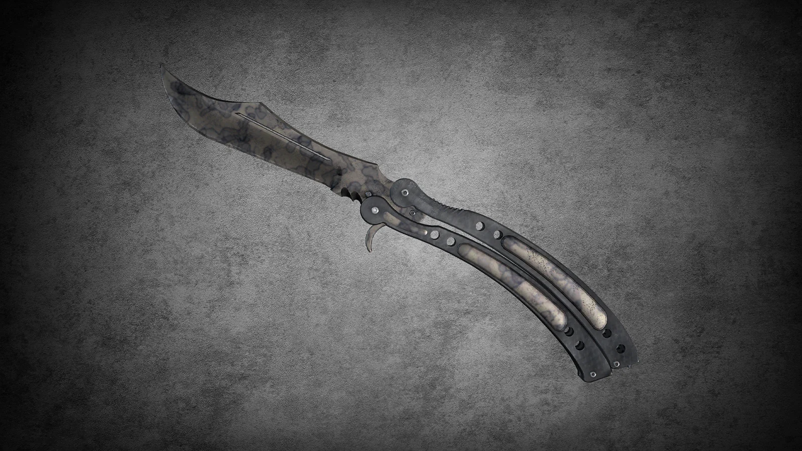 CS2 Butterfly Knife Stained - silver metal with a smoky, oil-spill marbleized pattern