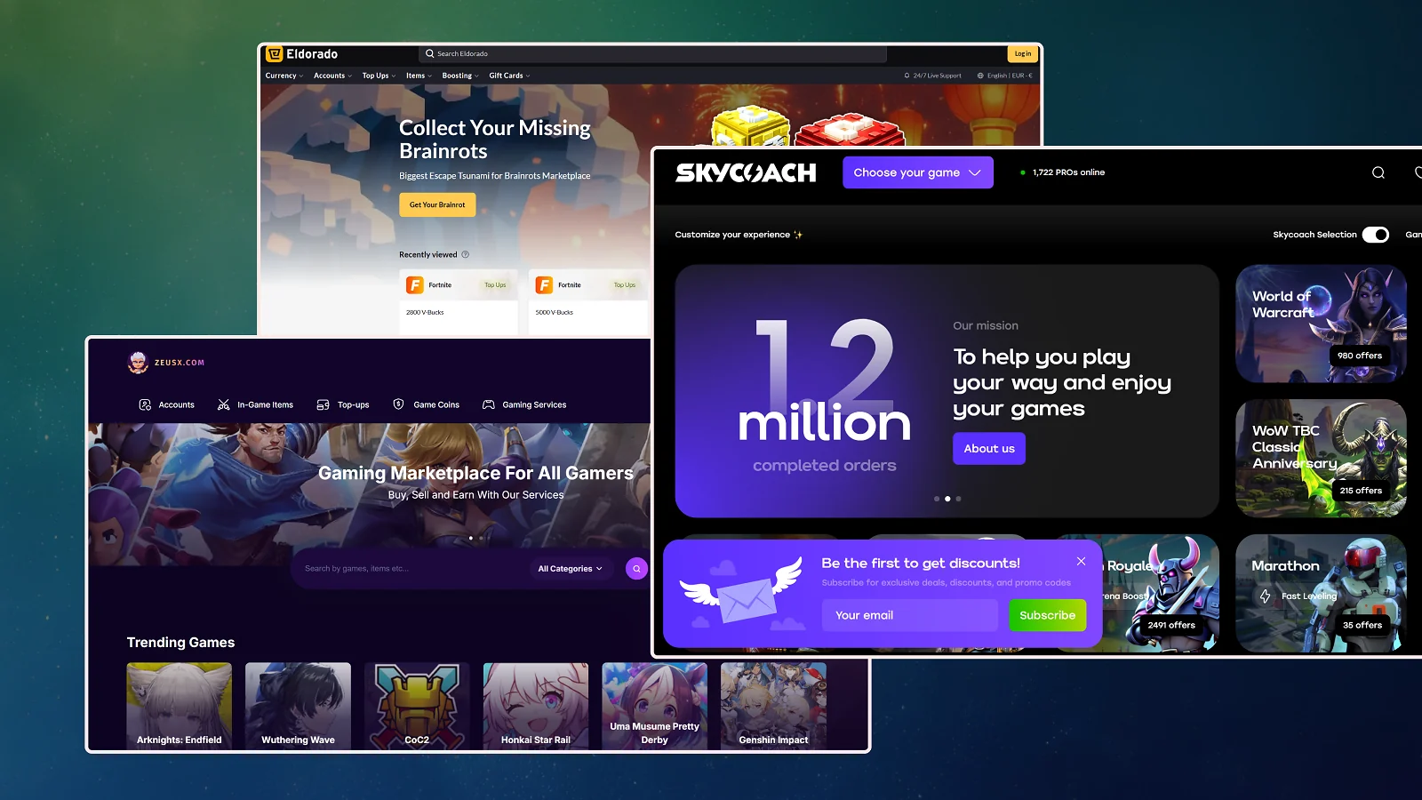 Skycoach, Eldorado and ZeusX website pages