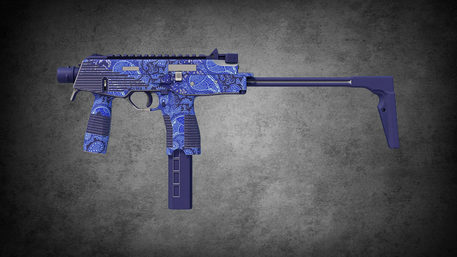 CS2 MP9 skin Cobalt Paisley – blue finish with intricate light blue floral patterns