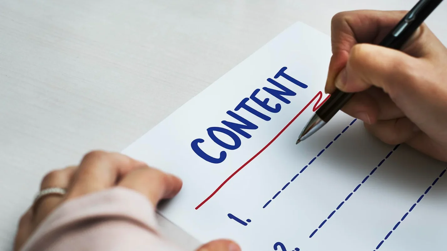 word Content written on the paper