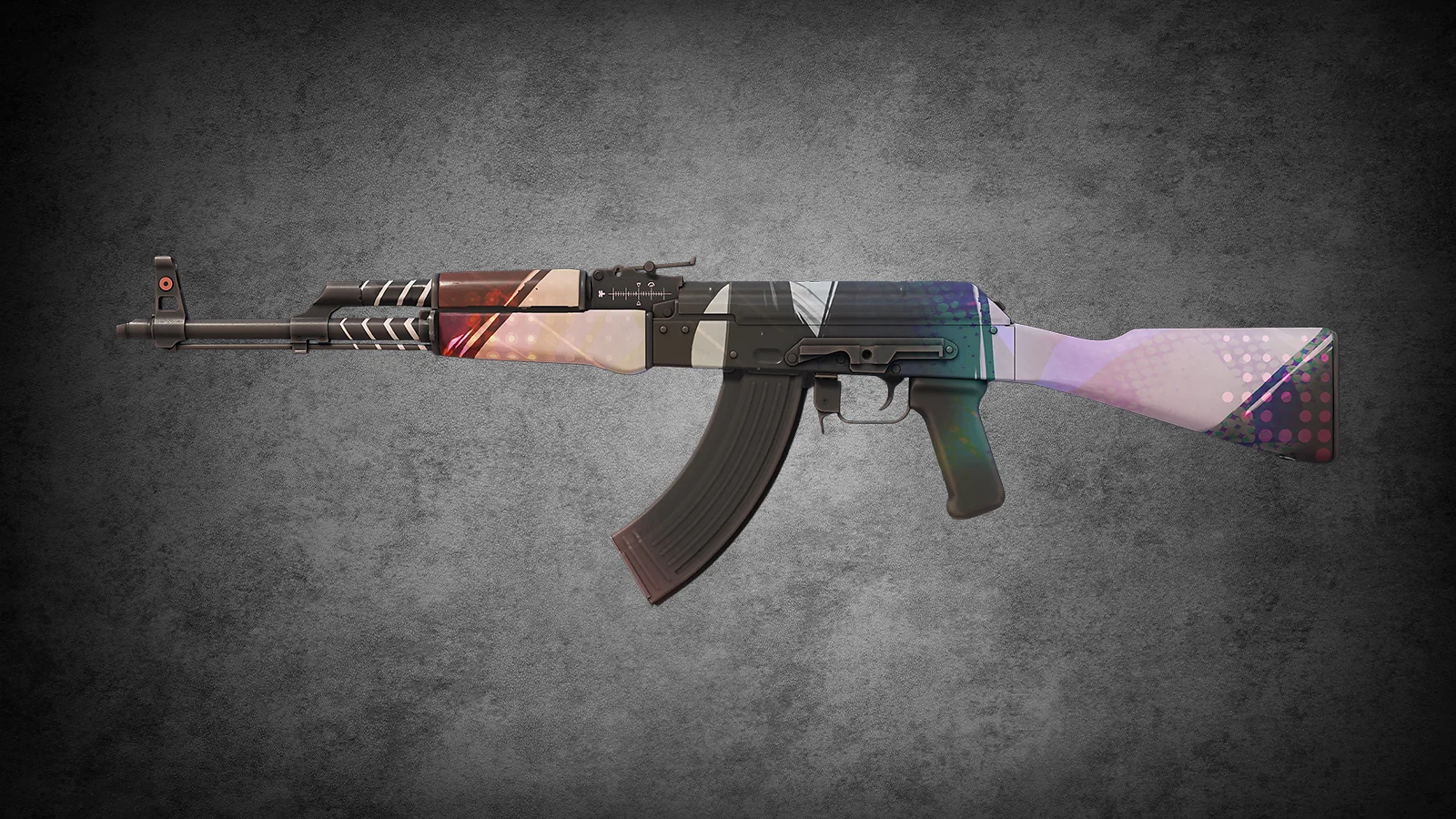 CS2 AK-47 Crossfade skin with a vibrant pink, purple, and blue geometric pattern
