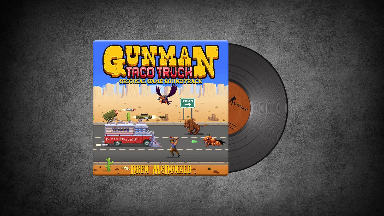 CS2 Music Kit: Dren, Gunman Taco Truck - retro 8-bit pixel art of a tactical taco truck in a desert battle