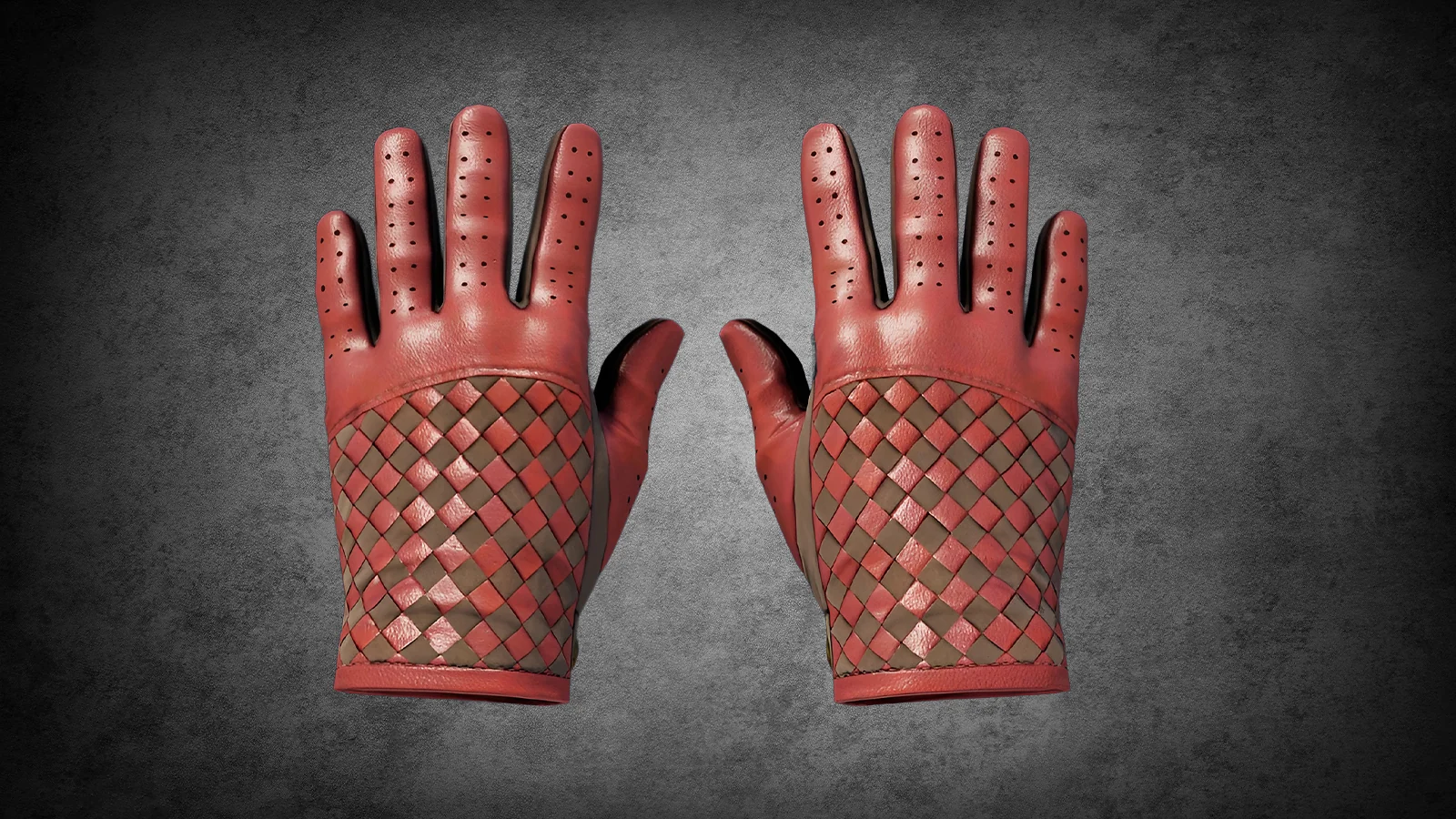 CS2 Driver Gloves Crimson Weave: red leather gloves with a brown diamond-patterned weave