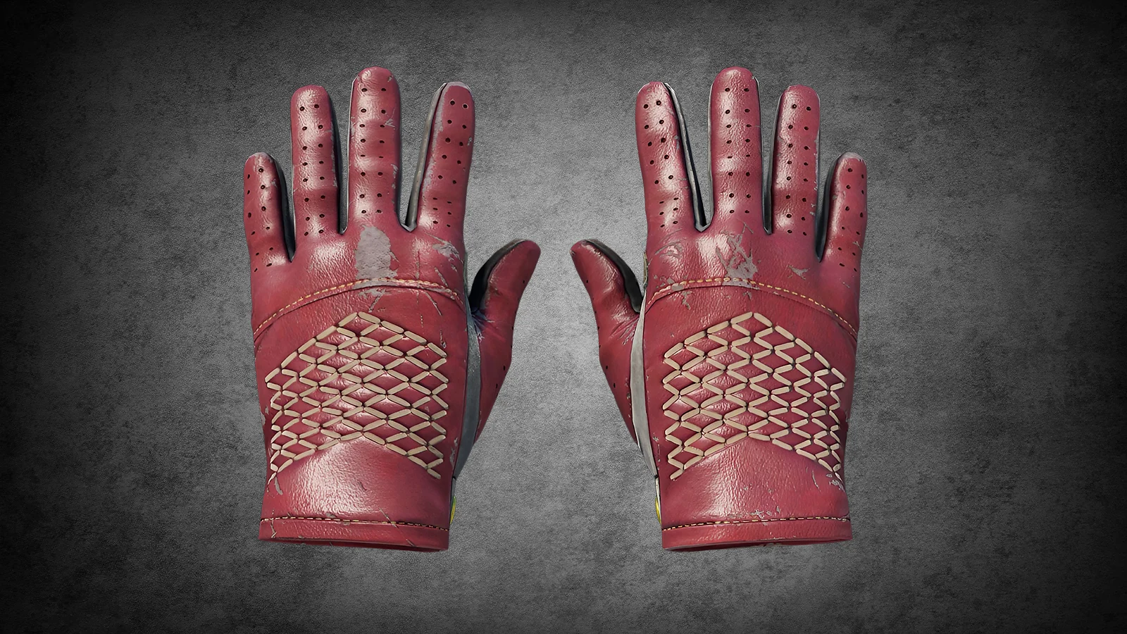 CS2 Driver Gloves Rezan the Red: red leather gloves with cream-colored cross-stitching