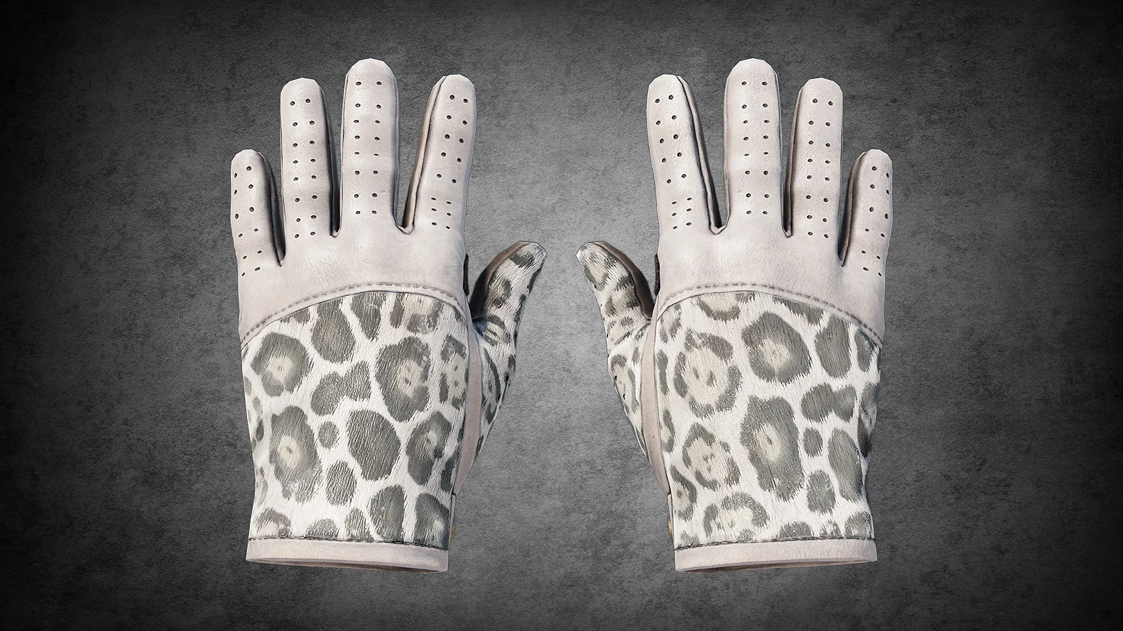 CS2 Driver Gloves Snow Leopard skin featuring white leather with a grey and black leopard print pattern