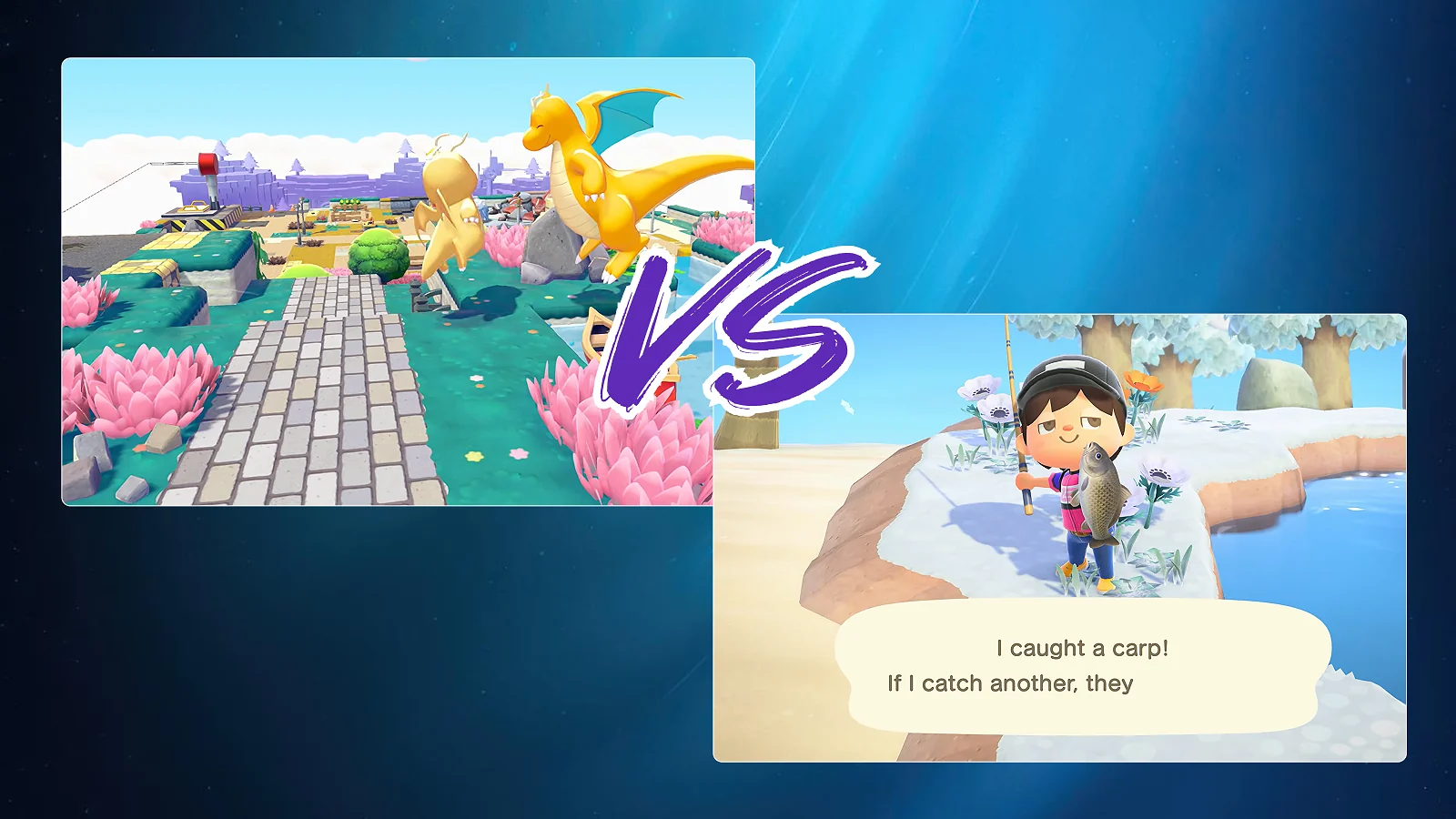 two gameplay screenshots of Pokopia  and Animal Crossing 