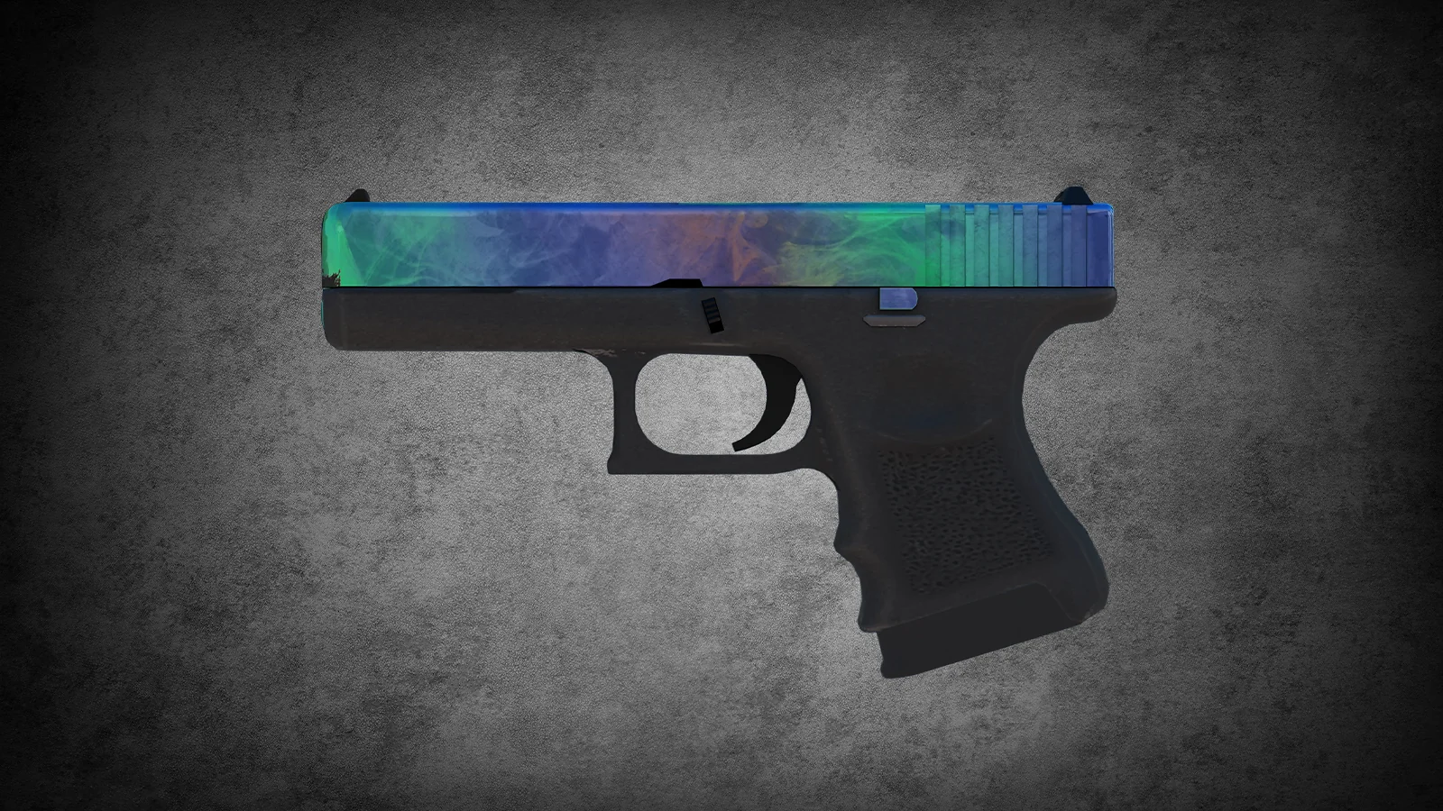 CS2 Glock-18 Gamma Doppler skin with a black frame and a slide featuring a swirling green and blue marble pattern