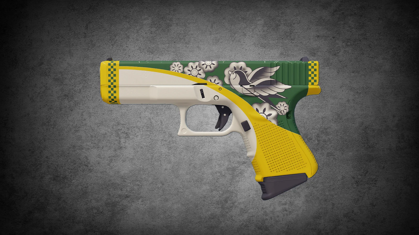 CS2 Glock-18 Glockingbird skin with a green, yellow, and white design featuring birds and floral patterns