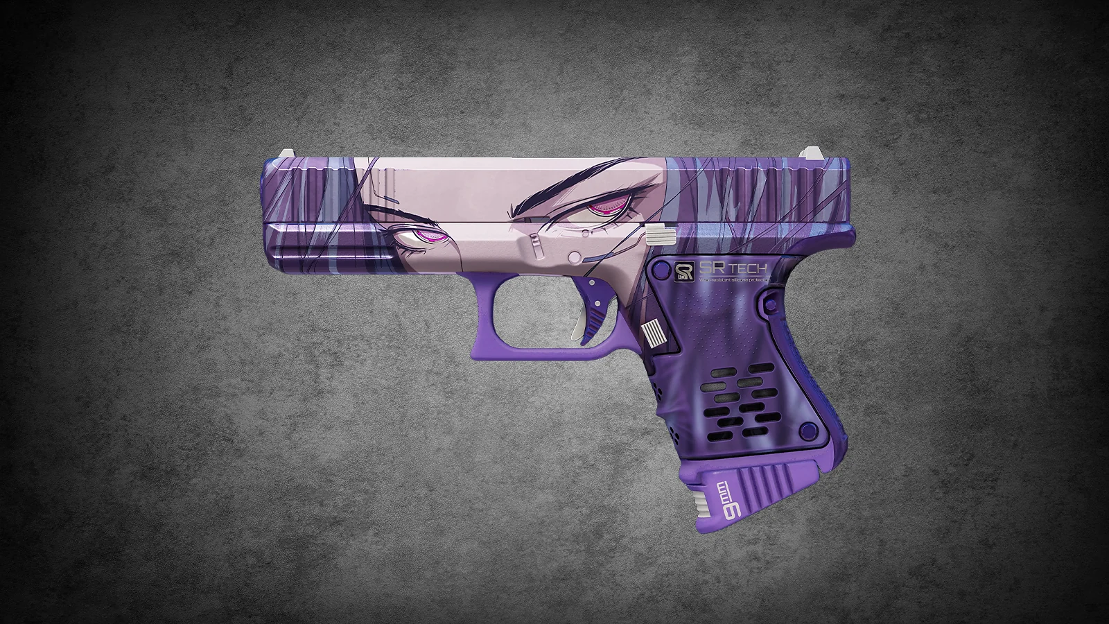 CS2 Glock-18 Shinobu skin featuring an anime-style female character in purple and lavender tones
