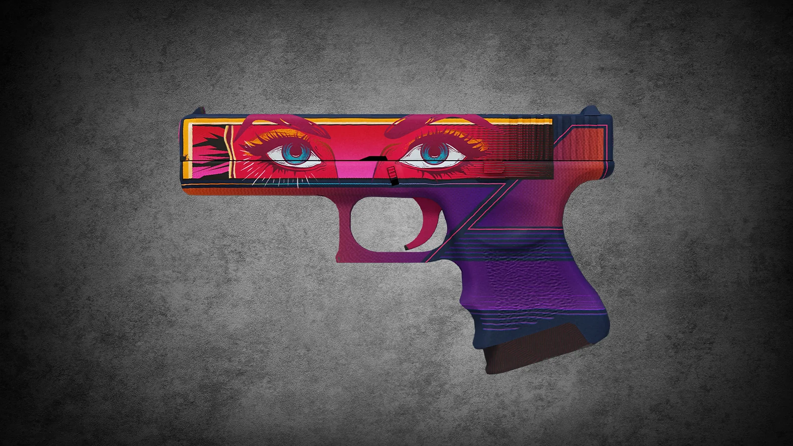 CS2 Glock-18 Vogue skin featuring a pair of stylized blue eyes over a vibrant pink and purple background