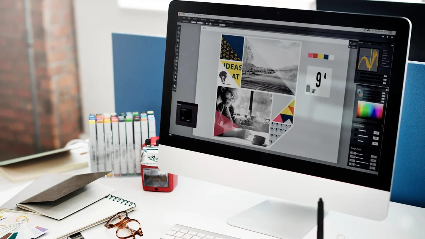 Graphic layout at the laptop