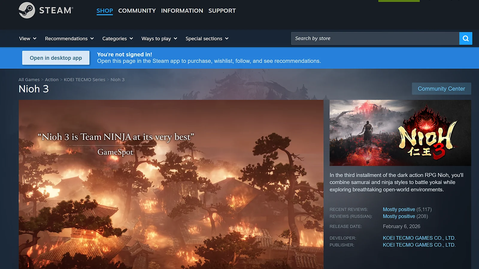 Nioh 3 en Steam