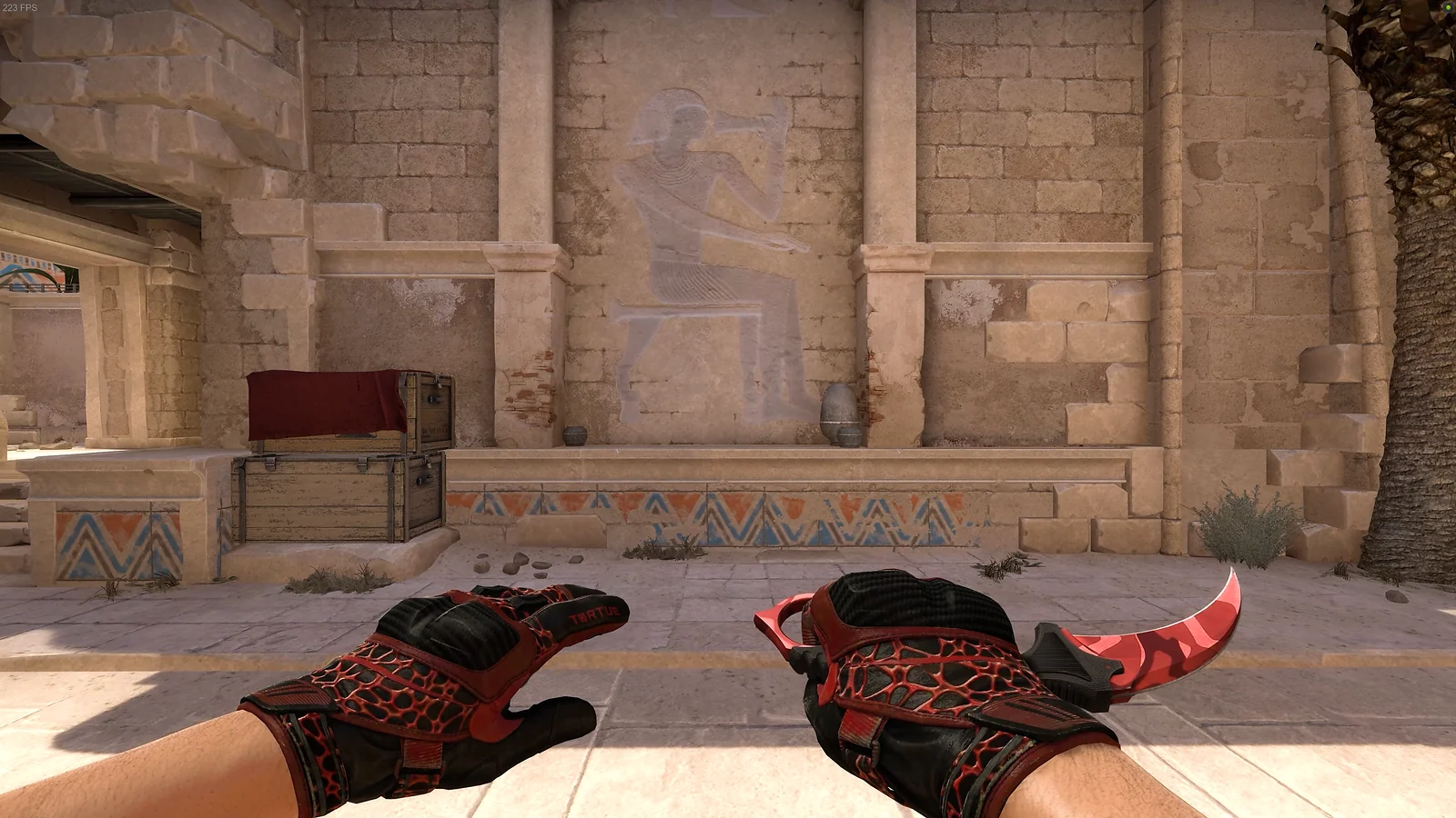 in-game view of Karambit Knife with red Slaughter skin