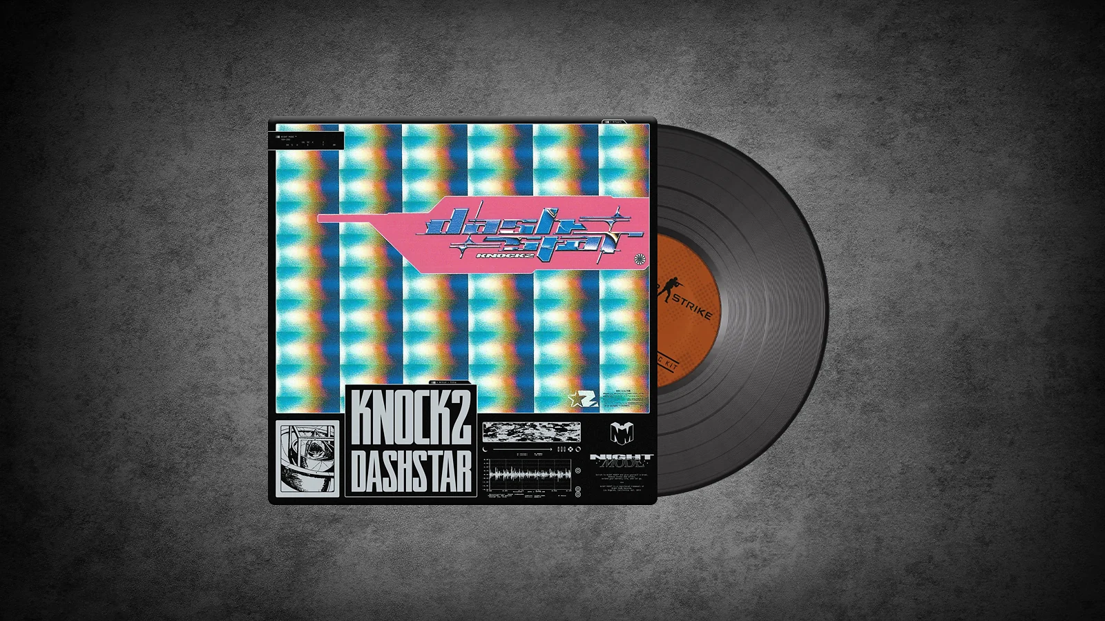 CS2 Music Kit: Knock2, dashstar* - vibrant cover with a holographic grid pattern and pink retro-futuristic text