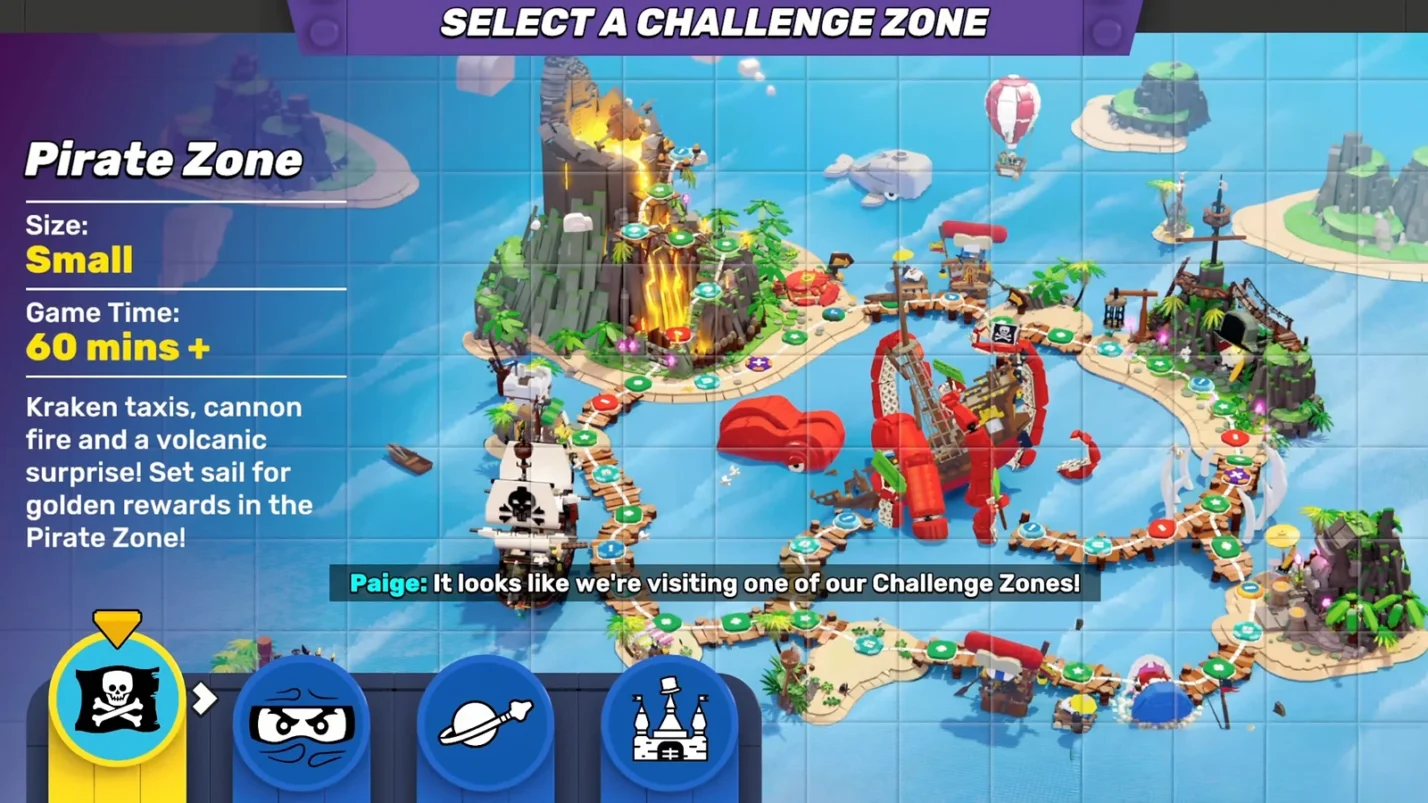 LEGO Party! Pirate Zone map overview with four zone icons on the bottom