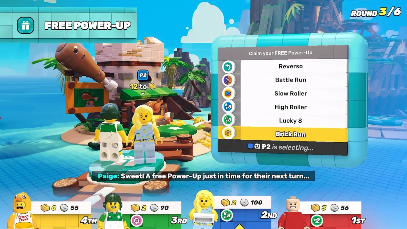 LEGO Party! Power-up selection menu in a tropical Lego setting