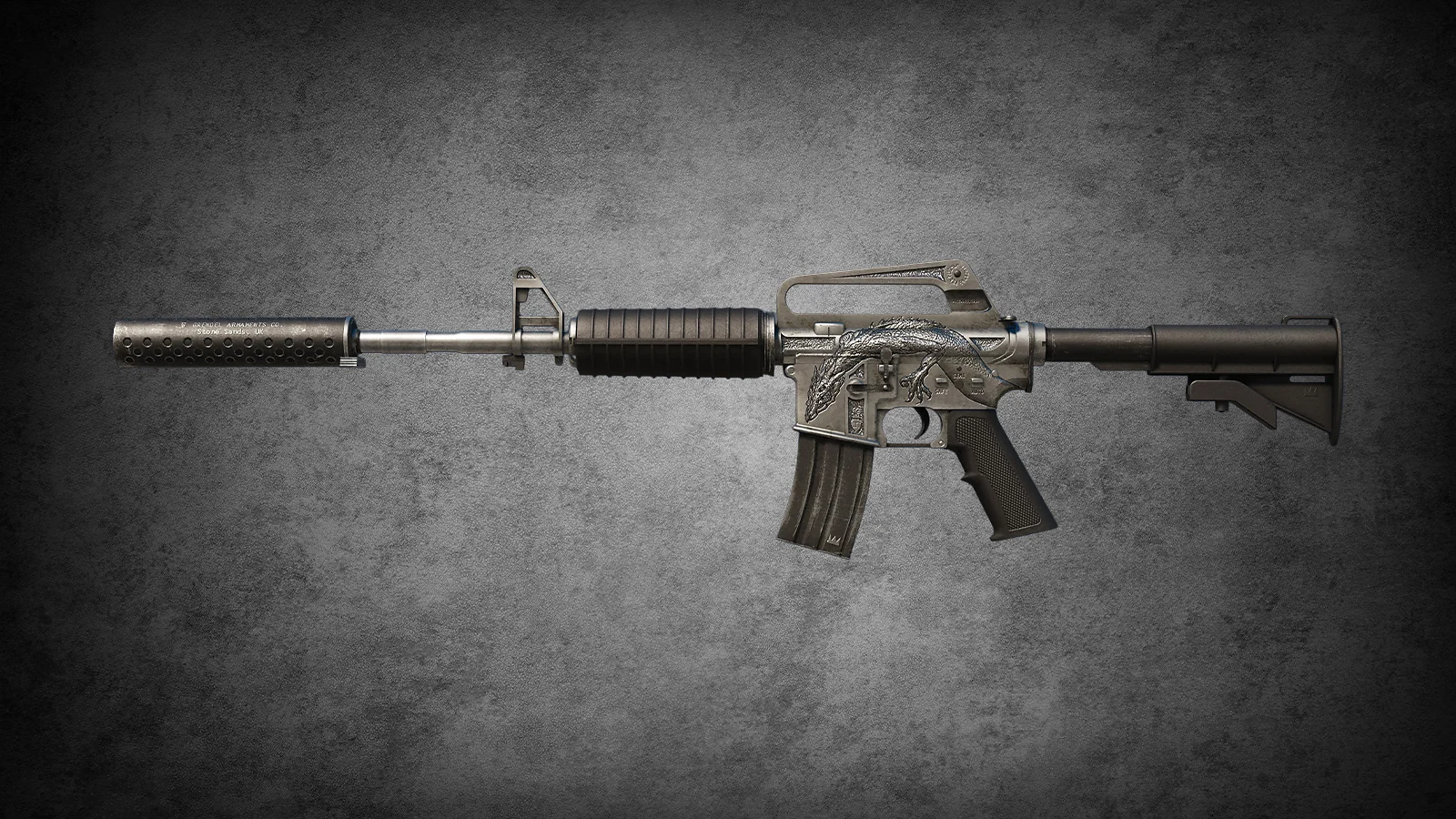 CS2 M4A1-S Basilisk skin featuring a deeply engraved silver basilisk creature on a dark metal base