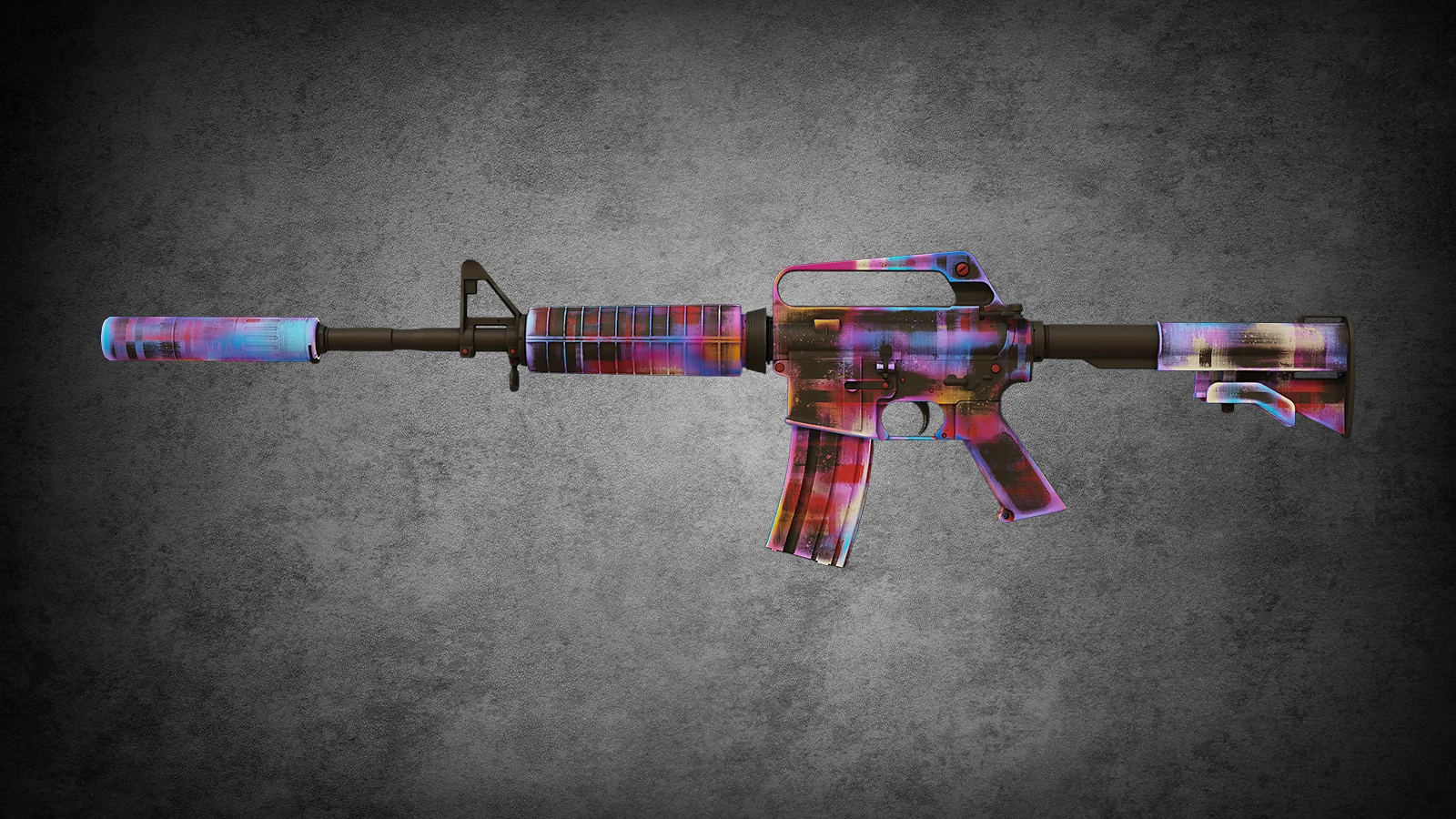 CS2 M4A1-S Glitched Paint skin featuring a distorted multi-color pattern of pink, blue, and black blocks