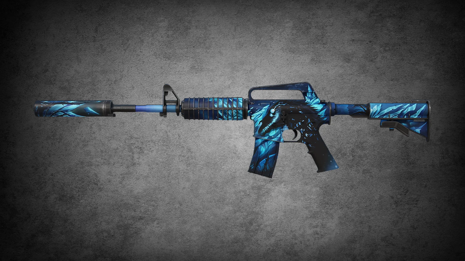 CS2 M4A1-S Nightmare skin featuring a terrifying blue creature in a dark, misty forest design