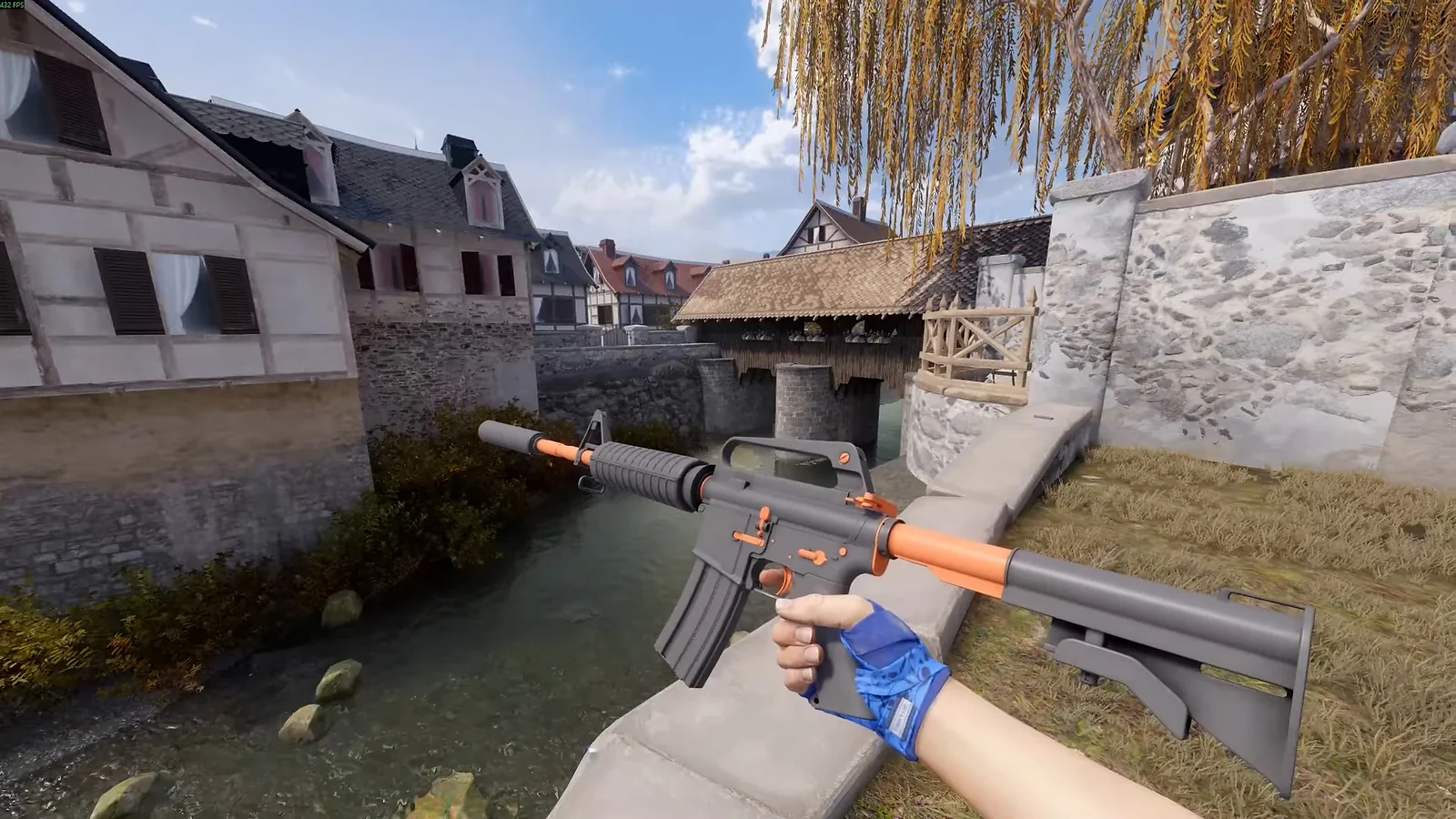 CS2 M4A1-S Nitro skin in game featuring the matte black and orange design being inspected