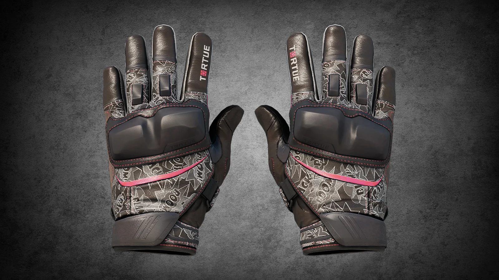 CS2 Moto Gloves Boom! featuring comic book style 'Boom' graphics