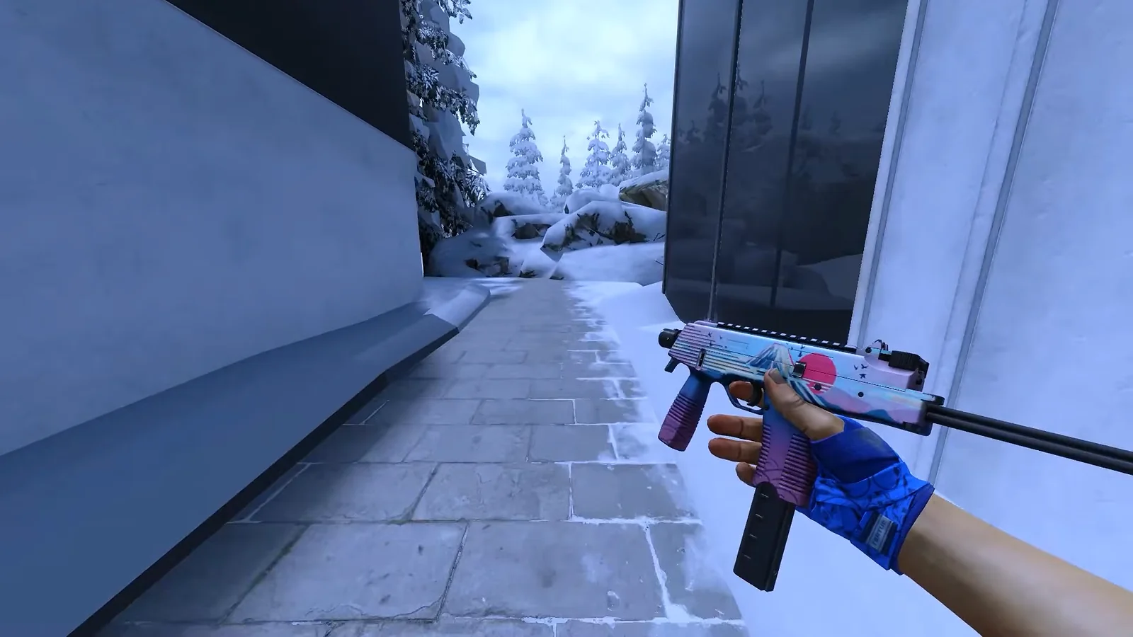 CS2 MP9 skin Mount Fuji – first-person view of the skin being held on a snowy map
