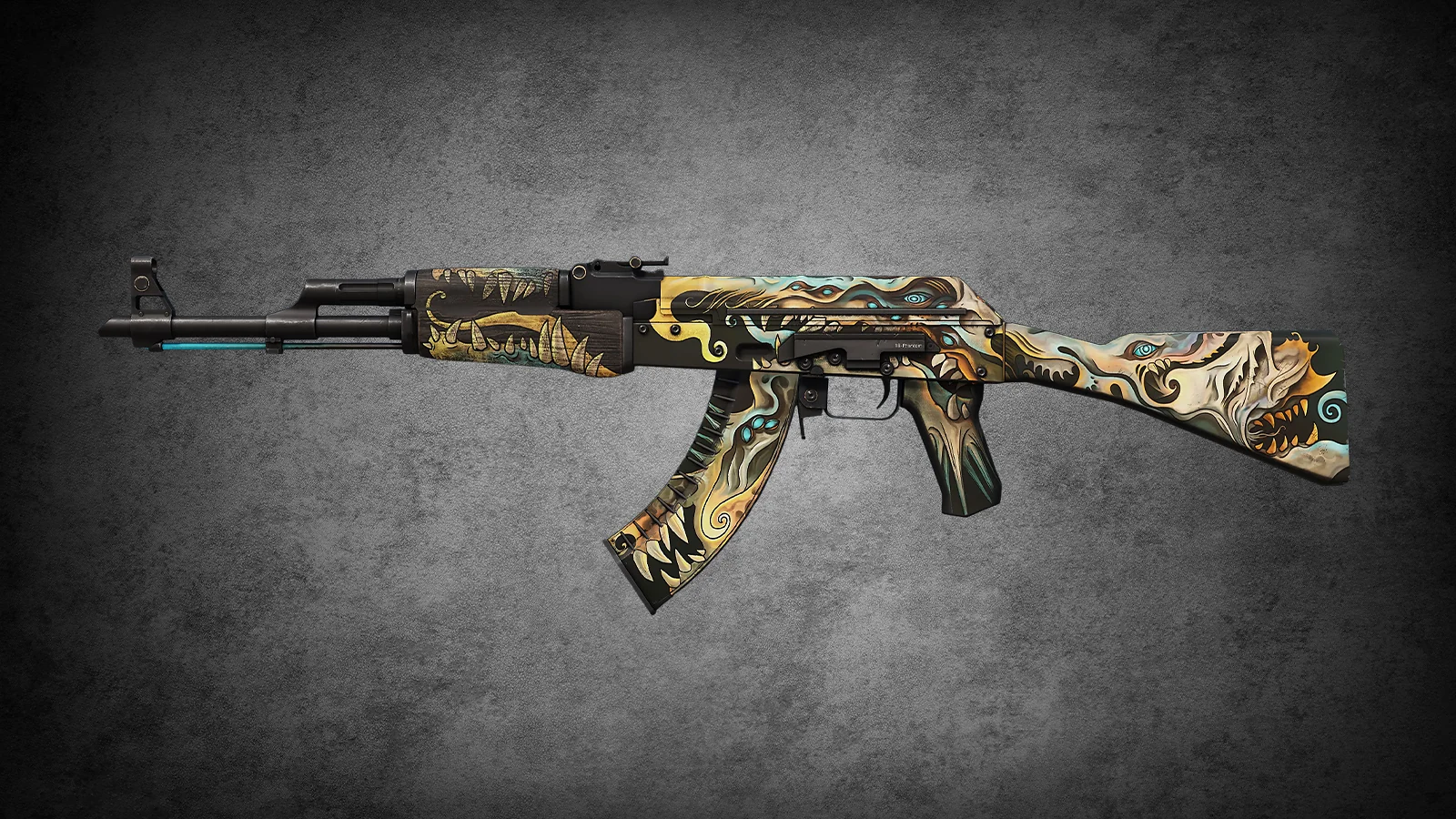 CS2 AK-47 Phantom Disruptor skin featuring a monster design with teeth and shapes