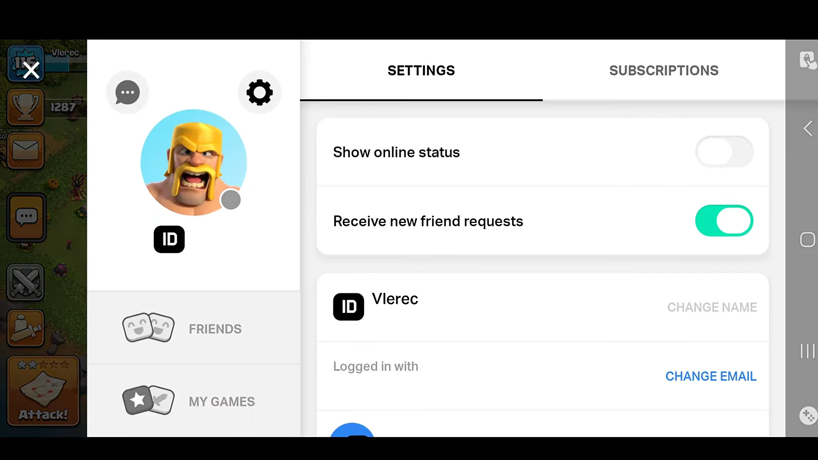 Clash of Clans account settings