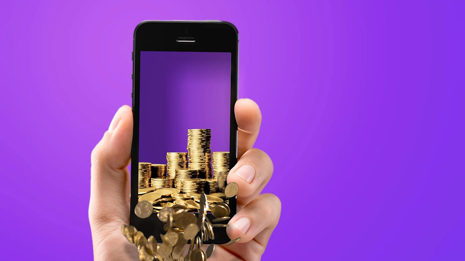A phone with coins