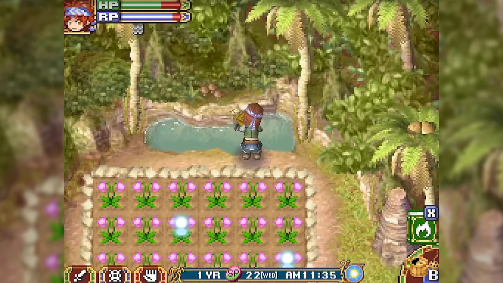Refilling a watering can in Rune Factory 2: A Fantasy Harvest Moon