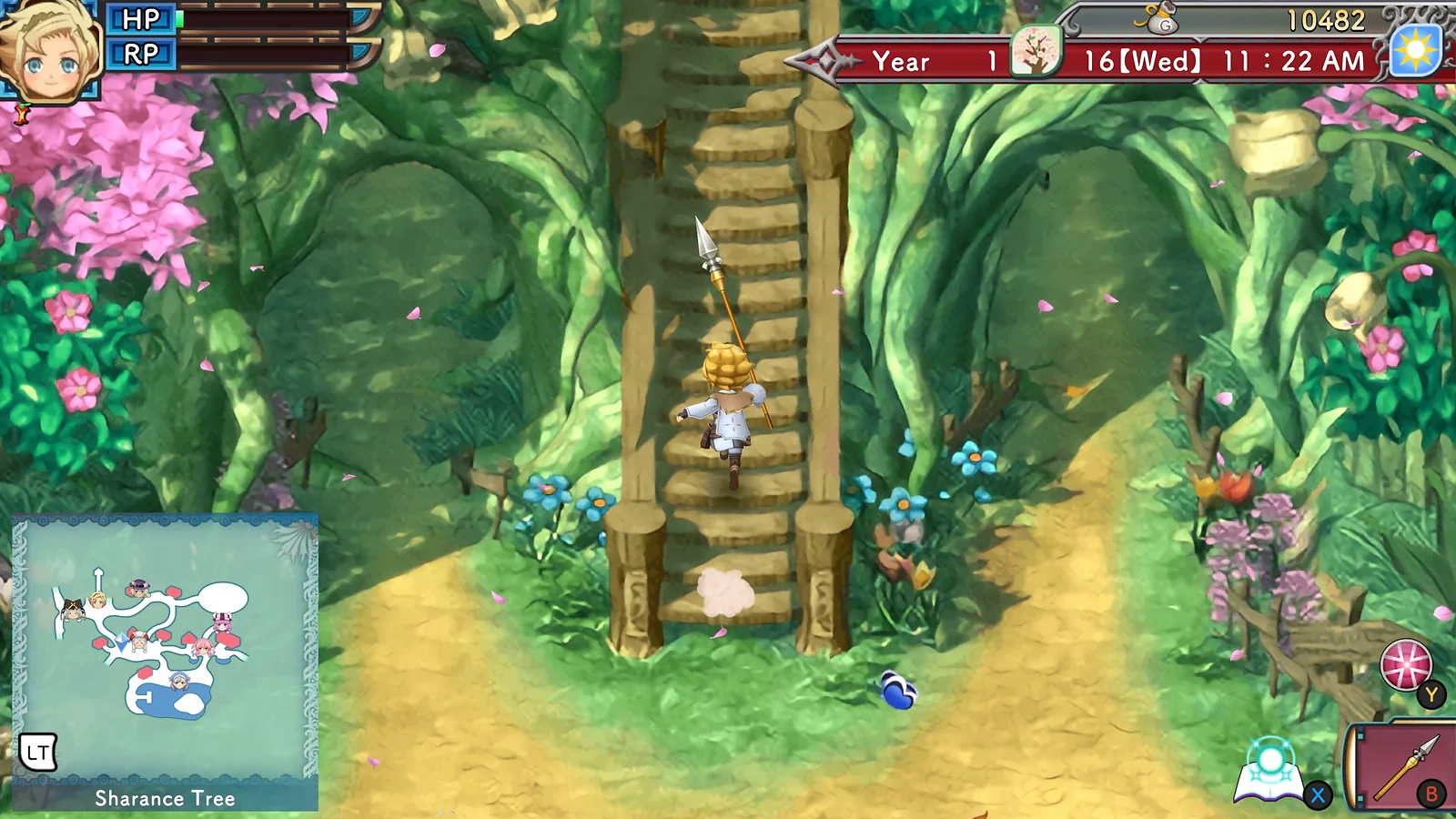 Protagonist running up stairs in Rune Factory 3 Special