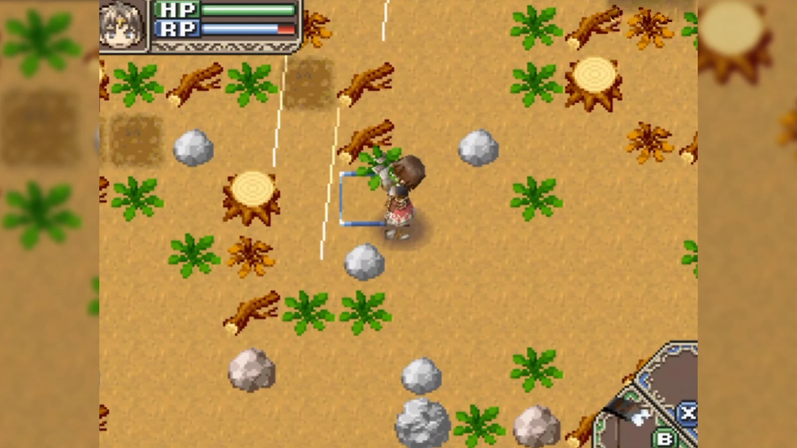 Clearing debris from a farm plot in Rune Factory