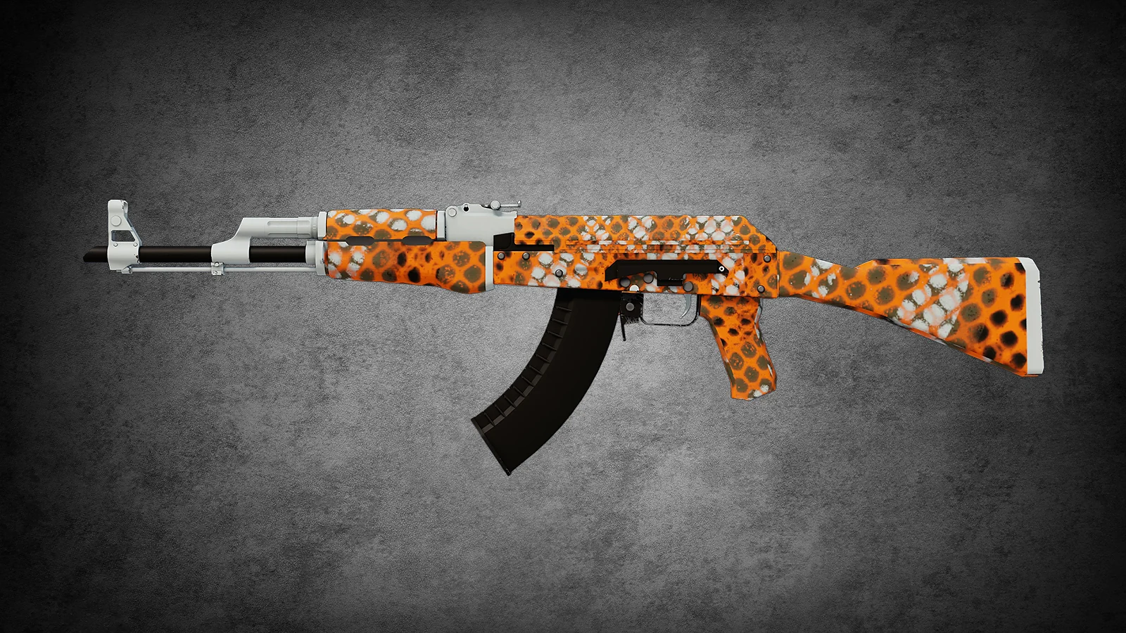 CS2 AK-47 Safety Net skin with a bold orange and white lattice pattern