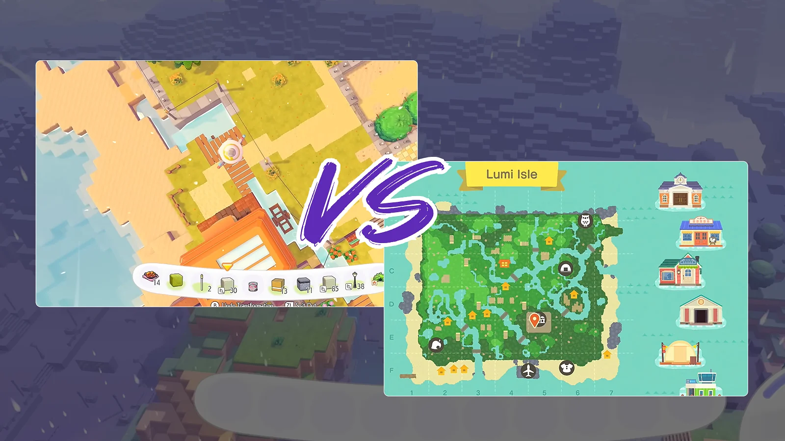 two maps of Animal Crossing: New Horizons and Pokopia 
