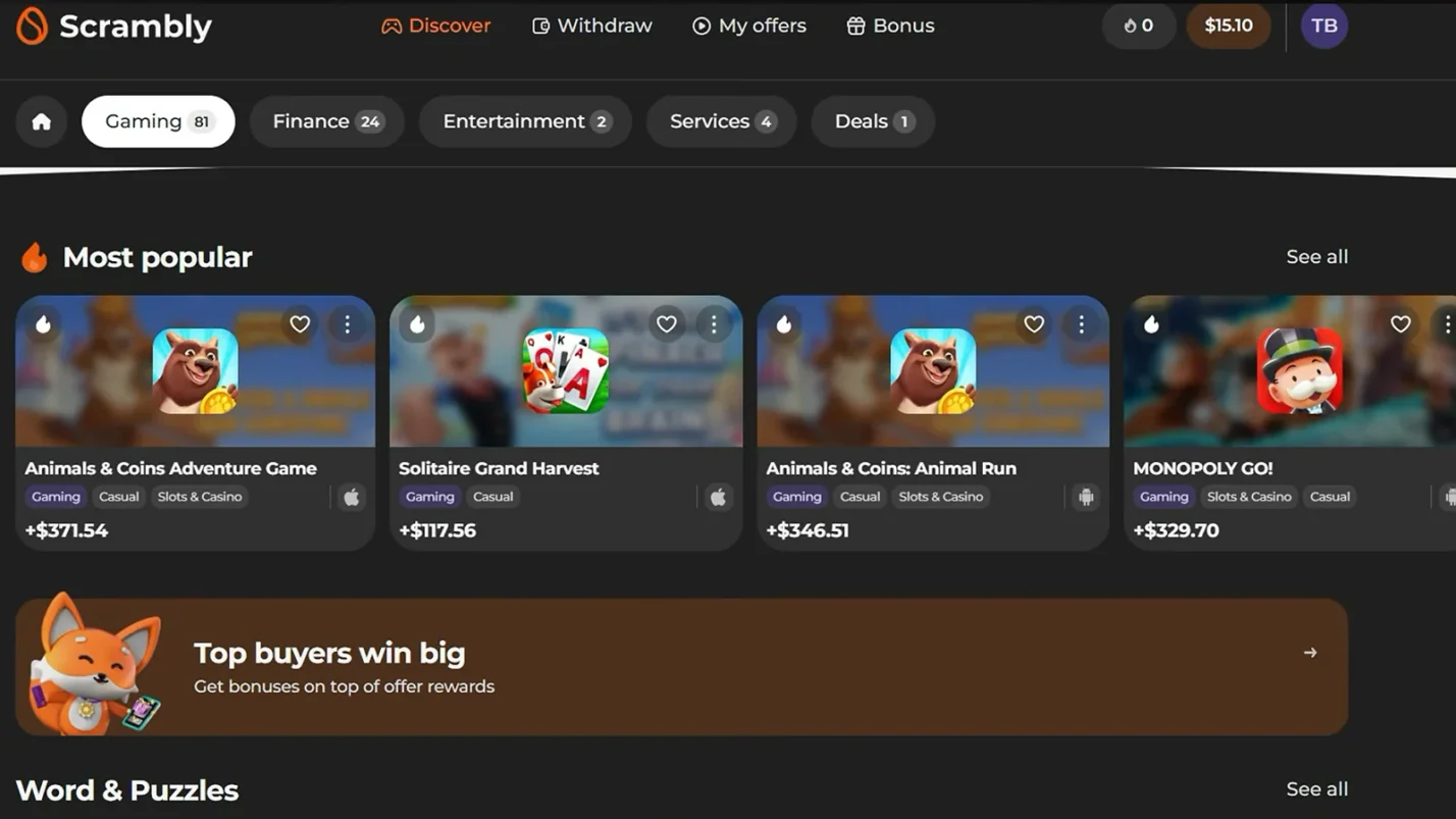 Scarmbly most popular games