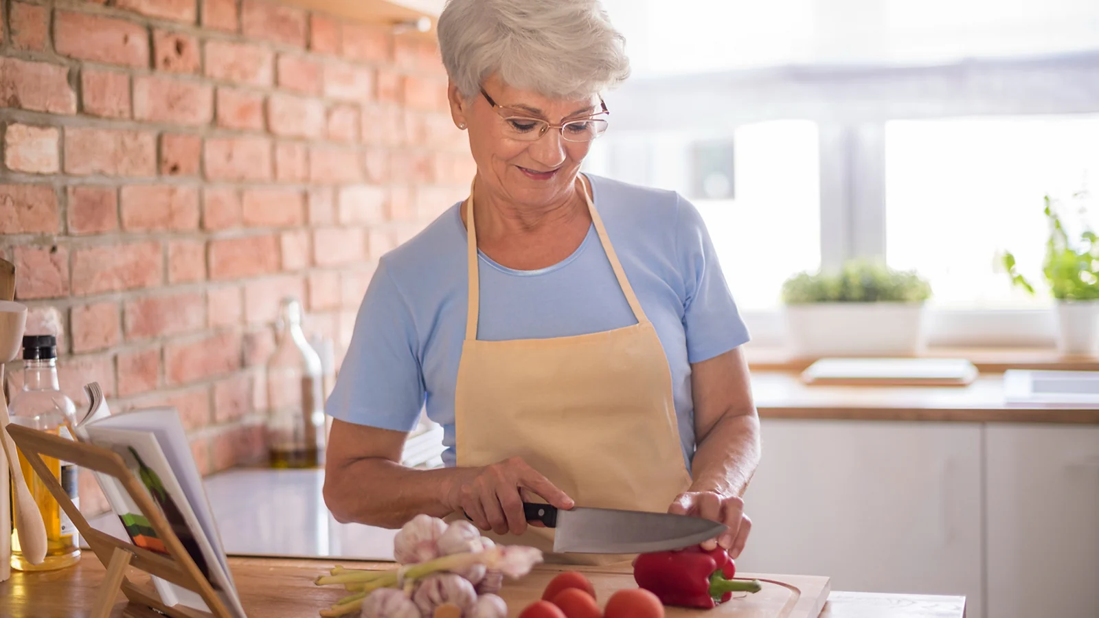 A woman cooking in the kitchen
