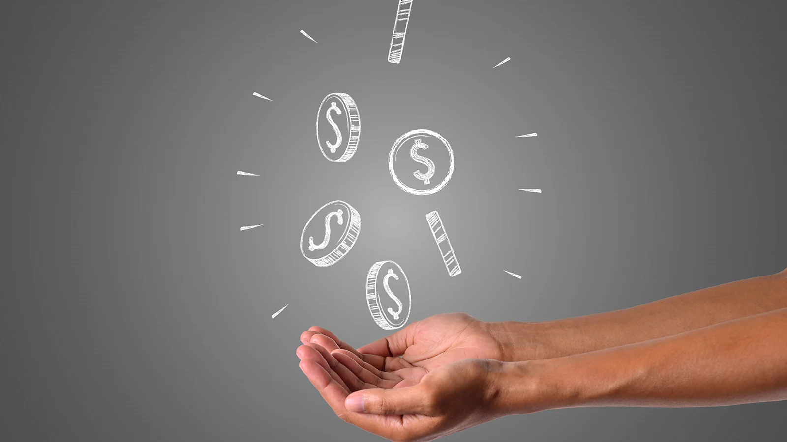 Hands with drawn coins